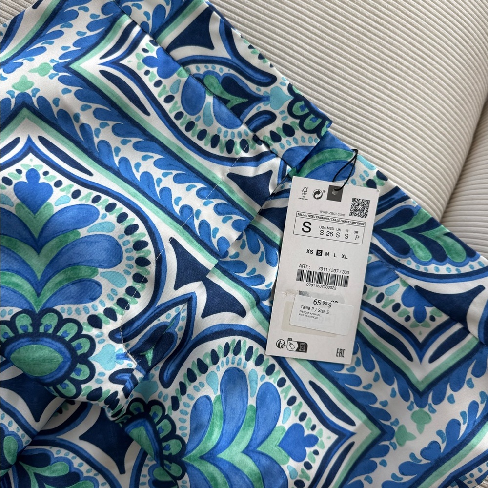 Zara Blue and Green Patterned Trousers